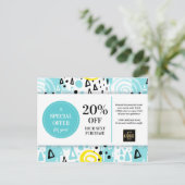 Postale Carte de réduction Coupon Jaune Bleu Motifs Abstra (Debout devant)