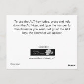 Postale Carte de référence des codes Alt-Key (Dos)