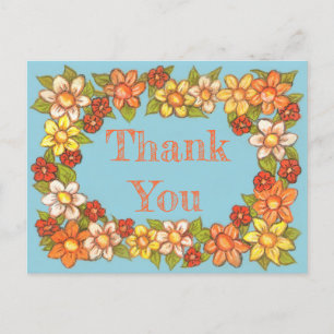 Postale Carte de remerciement à bordure de fleurs