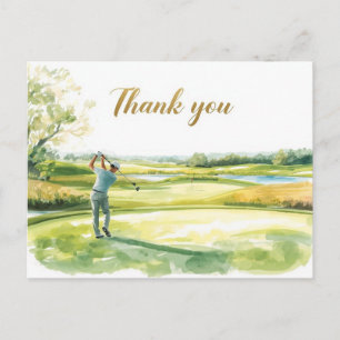 Postale Carte de remerciement aquarelle de golfeur sur ter