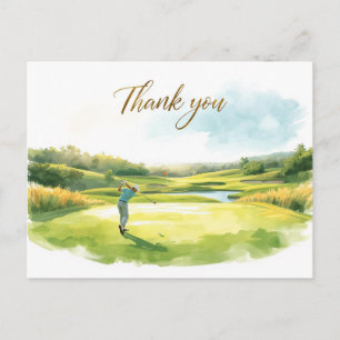 Postale Carte de remerciement aquarelle de golfeur sur ter