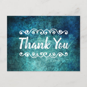 Postale Carte de remerciement aquarelle grunge bleu sarcel
