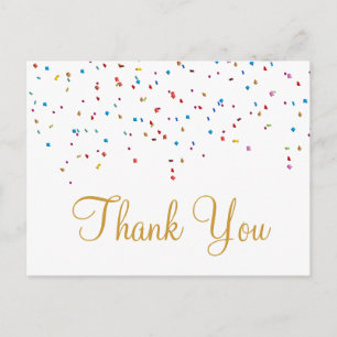 Postale Carte de remerciement blanche à paillettes dorées 