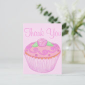 Postale Carte de remerciement Cupcake Rose Vert 2 (Debout devant)
