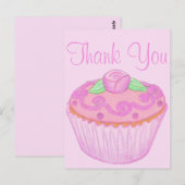 Postale Carte de remerciement Cupcake Rose Vert 2 (Devant / Derrière)