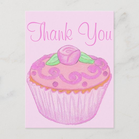 Postale Carte de remerciement Cupcake Rose Vert 2 (Devant)