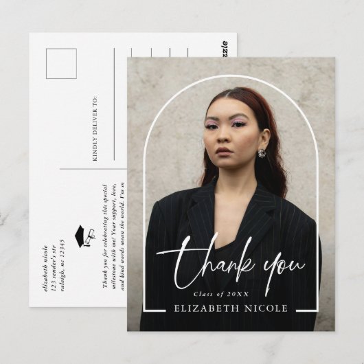 Postale Carte de Remerciement de Diplômé avec Écriture Mod (Devant / Derrière)