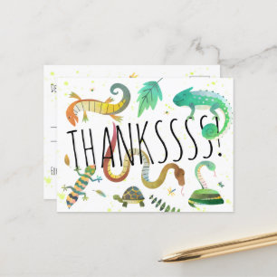Postale Carte de remerciement de fête reptile en forme de