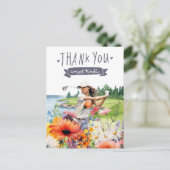 Postale Carte de remerciement de golf avec fleurs aquarell (Debout devant)