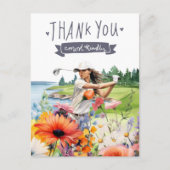 Postale Carte de remerciement de golf avec fleurs aquarell (Devant)