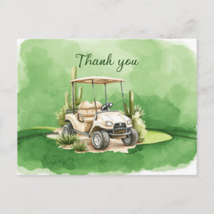 Postale Carte de remerciement de golf avec gouache de char
