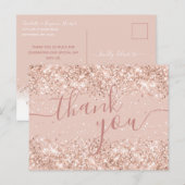 Postale Carte de remerciement de mariage à paillettes rose (Devant / Derrière)