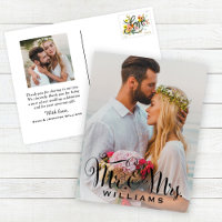 Carte de remerciement de mariage avec photo de M. 