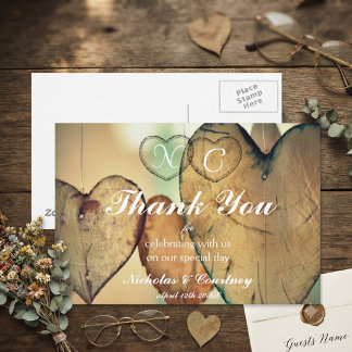 Postale Carte de remerciement de mariage Bokeh Hearts
