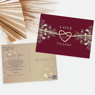 Postale Carte de remerciement de mariage bordeaux à motif