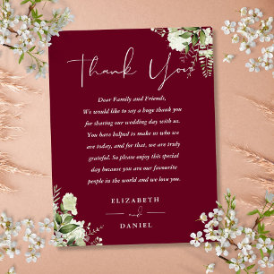 Postale Carte de remerciement de mariage Burgundy Greenery