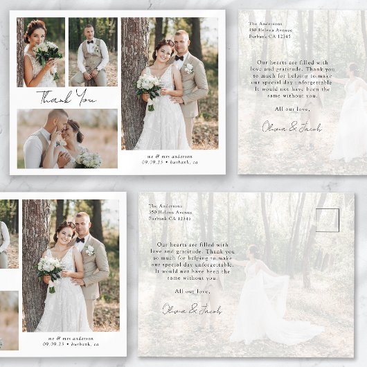 Postale Carte de remerciement de mariage de calligraphie d