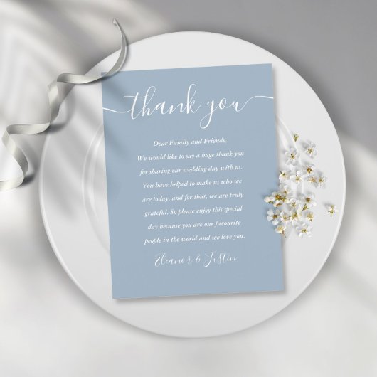 Postale Carte de remerciement de mariage Dusty Blue Script
