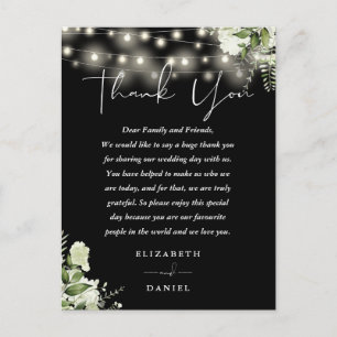 Postale Carte de remerciement de mariage florale noir et b