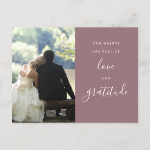 Postale Carte de remerciement de mariage photo Mauve Scrip