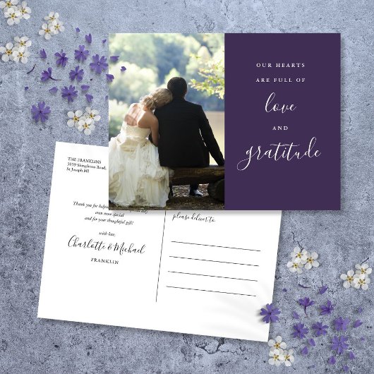 Postale Carte de remerciement de mariage photo Script Viol