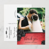 Postale Carte de remerciement de mariage Red Gothic Hallow (Devant / Derrière)