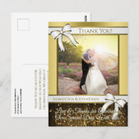Carte de remerciement de mariage Ruban Blanc & Or