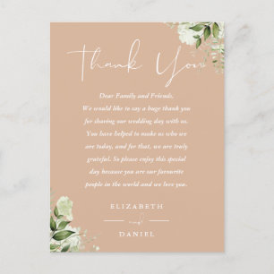 Postale Carte de remerciement de mariage Tan Greenery