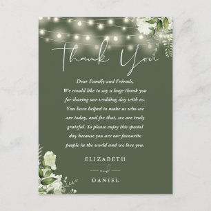 Postale Carte de remerciement de mariage vert olive avec v