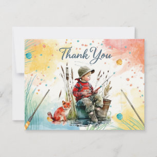 Postale Carte de remerciement de pêche avec garçon qui pêc
