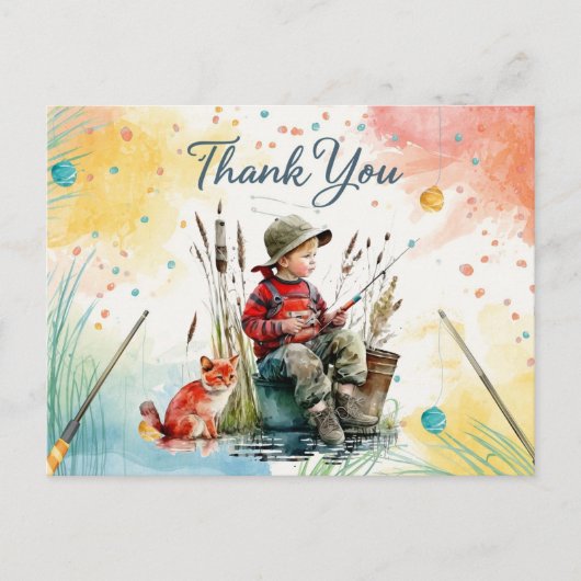 Postale Carte de remerciement de pêche avec garçon qui pêc (Devant)