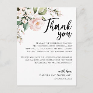Postale Carte de remerciement de réception florale rose te
