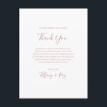 Postale Carte de remerciement de réception simple élégante<br><div class="desc">Cette carte de remerciement de réception simple et élégante en or rose est parfaite pour votre mariage classique moderne minimaliste en or rose. Le design présente une police classique vintage minimaliste chic contemporaine en or rose et une calligraphie formelle romantique délicate. C'est excellent pour les mariages de luxe au printemps,...</div>