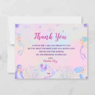 Postale Carte de remerciement de sirène magique sous la me