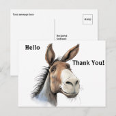 Postale Carte de remerciement d'un mignon âne (Devant / Derrière)