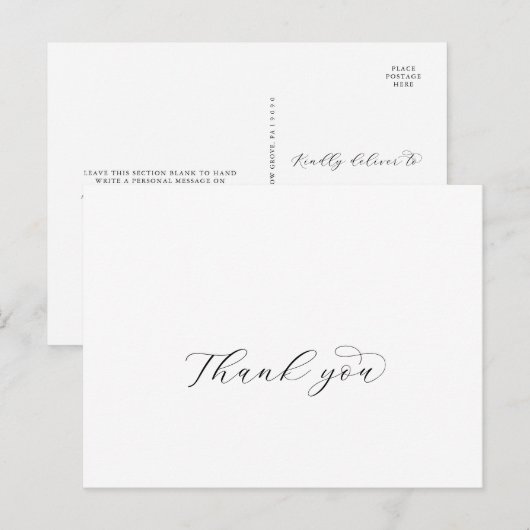 Postale Carte de remerciement élégante avec écriture manus (Devant / Derrière)