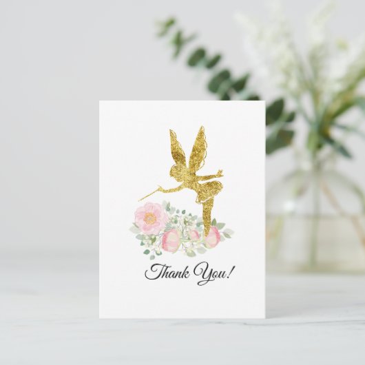 Postale carte de remerciement fée fille (Debout devant)