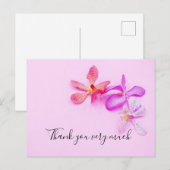 Postale Carte de remerciement Fleurs d'orchidée sur fond r (Devant / Derrière)