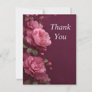Postale Carte de remerciement Fleurs roses sur fond violet