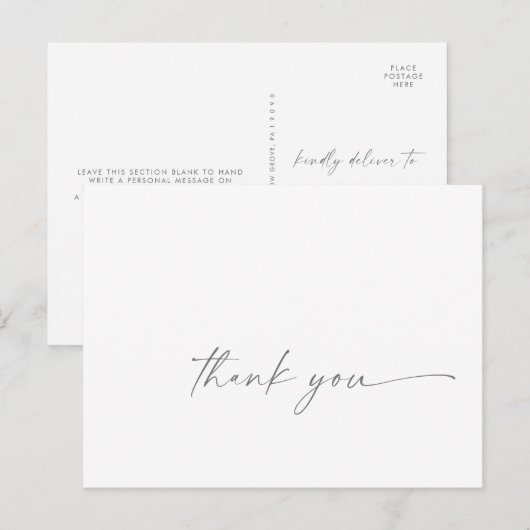 Postale Carte de remerciement moderne argent Script (Devant / Derrière)