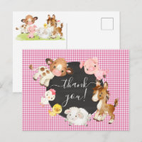 Carte de remerciement pour Baby Shower Ferme Anima