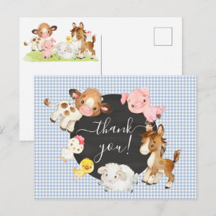 Postale Carte de remerciement pour Baby Shower Ferme Anima