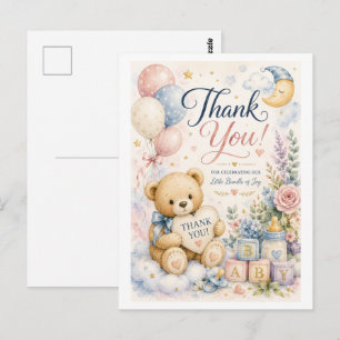 Postale Carte de remerciement pour Baby Shower Ourson Douc