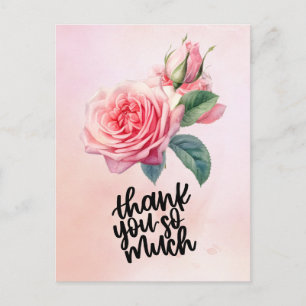 Postale Carte de remerciement rose rose sur fond rose