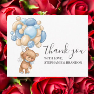 Postale Carte de Remerciement Teddy Bear BLEU Ballon