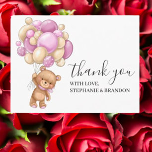Postale Carte de remerciement Teddy Bear PINK Ballons