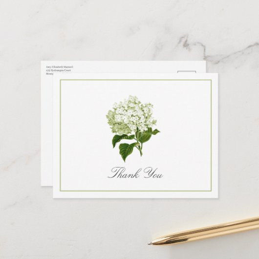 Postale Carte de remerciement traditionnelle pour Hydrange (Devant/Arrière en situation)