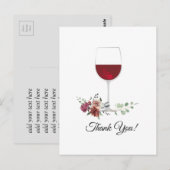 Postale carte de remerciement vin, fleurs (Devant / Derrière)
