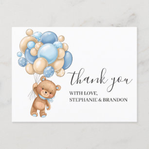 Postale Carte de remerciements à ballon BLEU Teddy Bear