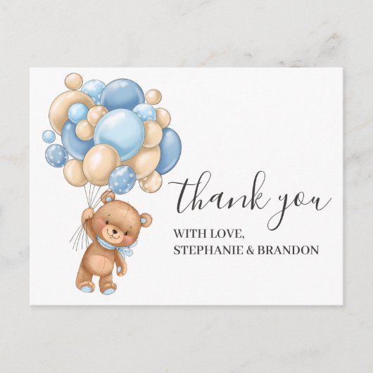 Postale Carte de remerciements à ballon BLEU Teddy Bear (Devant)